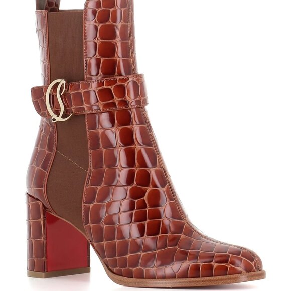 Christian Louboutin CL CHELSEA BOOTY 70 Croc Ali Ankle Boots Heel Bootie - Picture 2 of 16